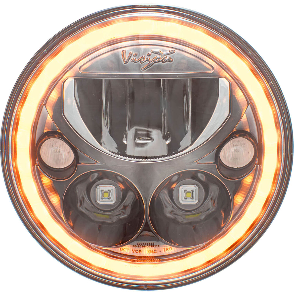 Single 7" Round  Black Chrome Amber Halo VX Headlight (with Low-High-Halo)