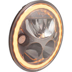 Single 7" Round  Black Chrome Amber Halo VX Headlight (with Low-High-Halo)