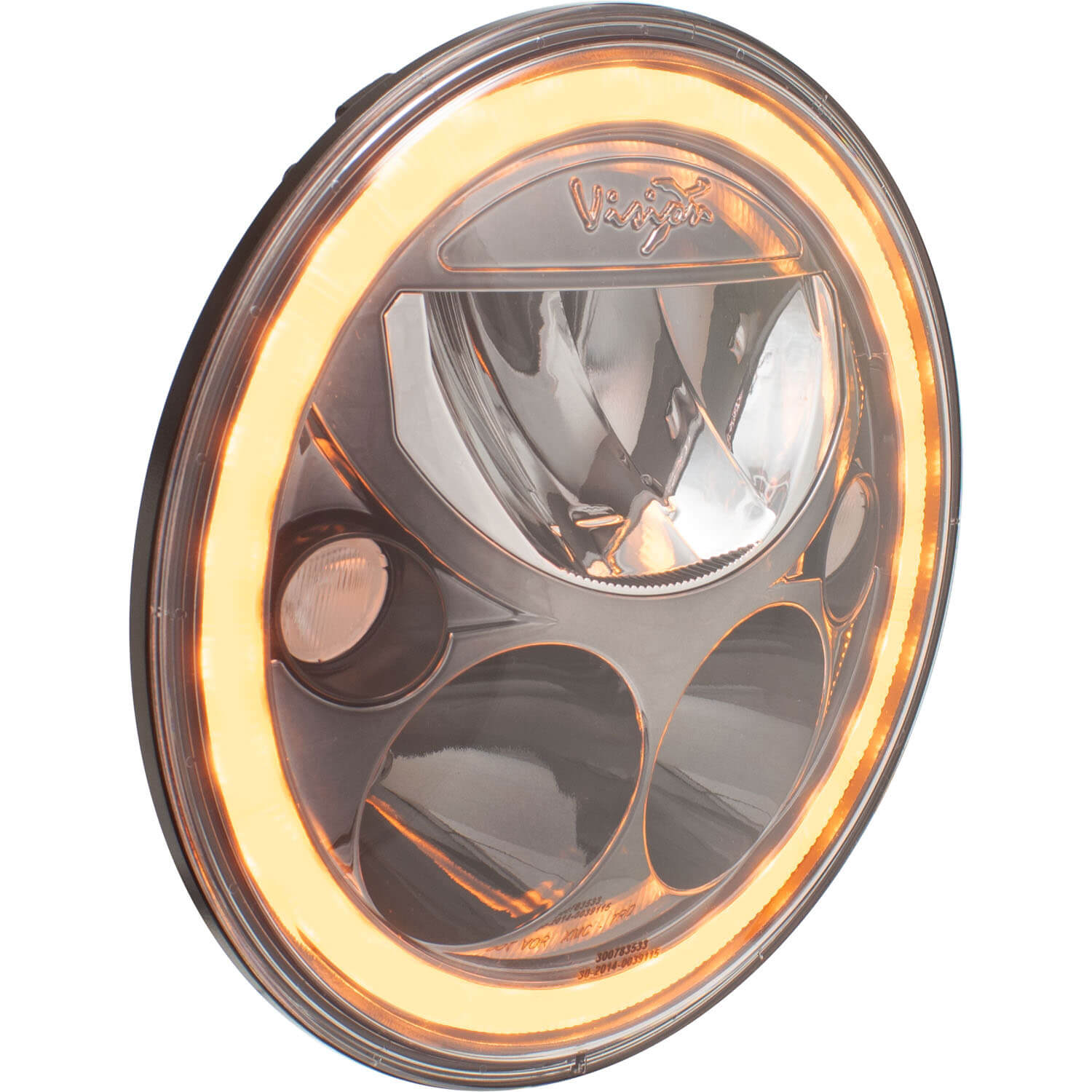 Single 7" Round  Black Chrome Amber Halo VX Headlight (with Low-High-Halo)