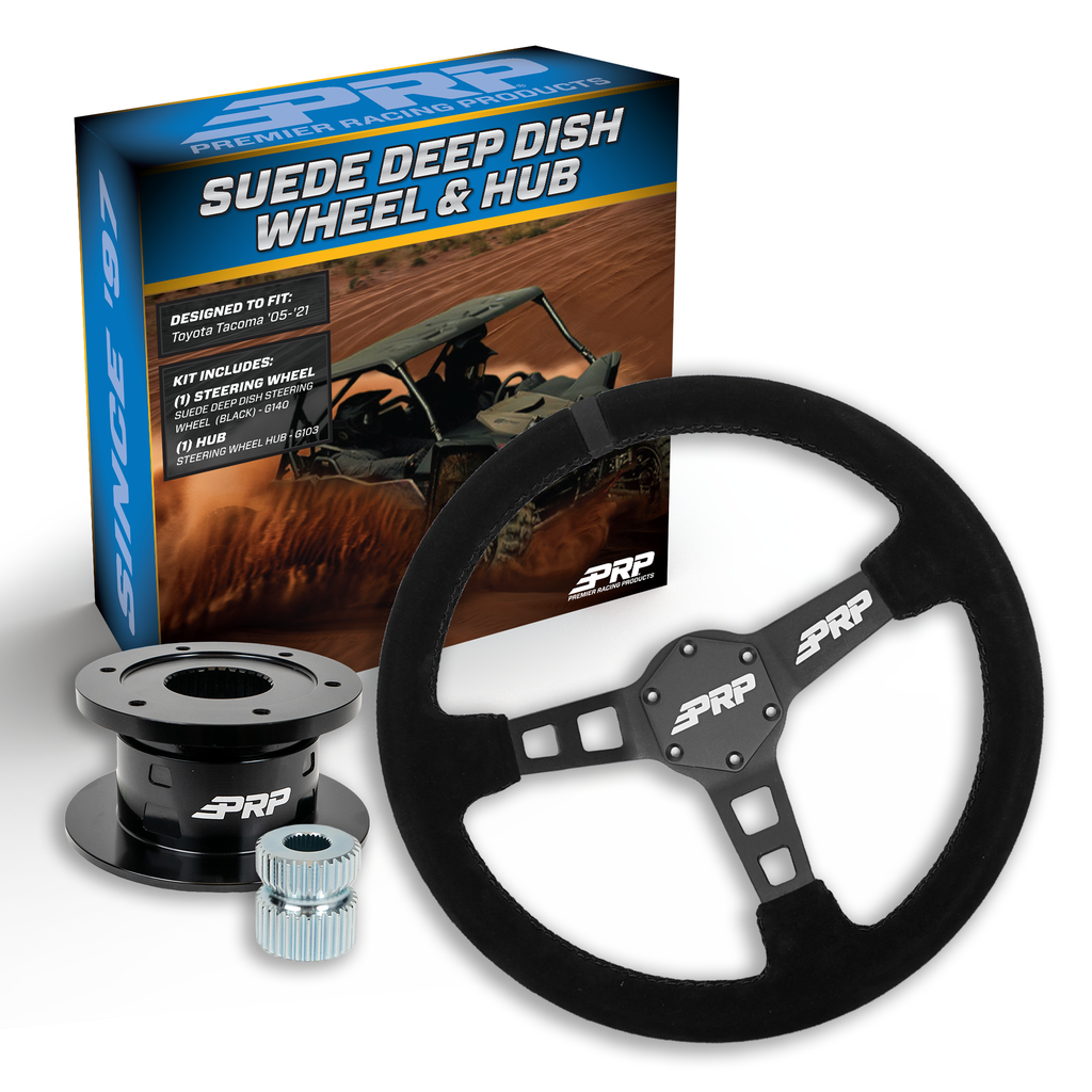 PRP Deep Dish Suede Steering Wheel Kit with Quick Release Hub for Yamaha YXZ, Viking, Wolverine, Rhino