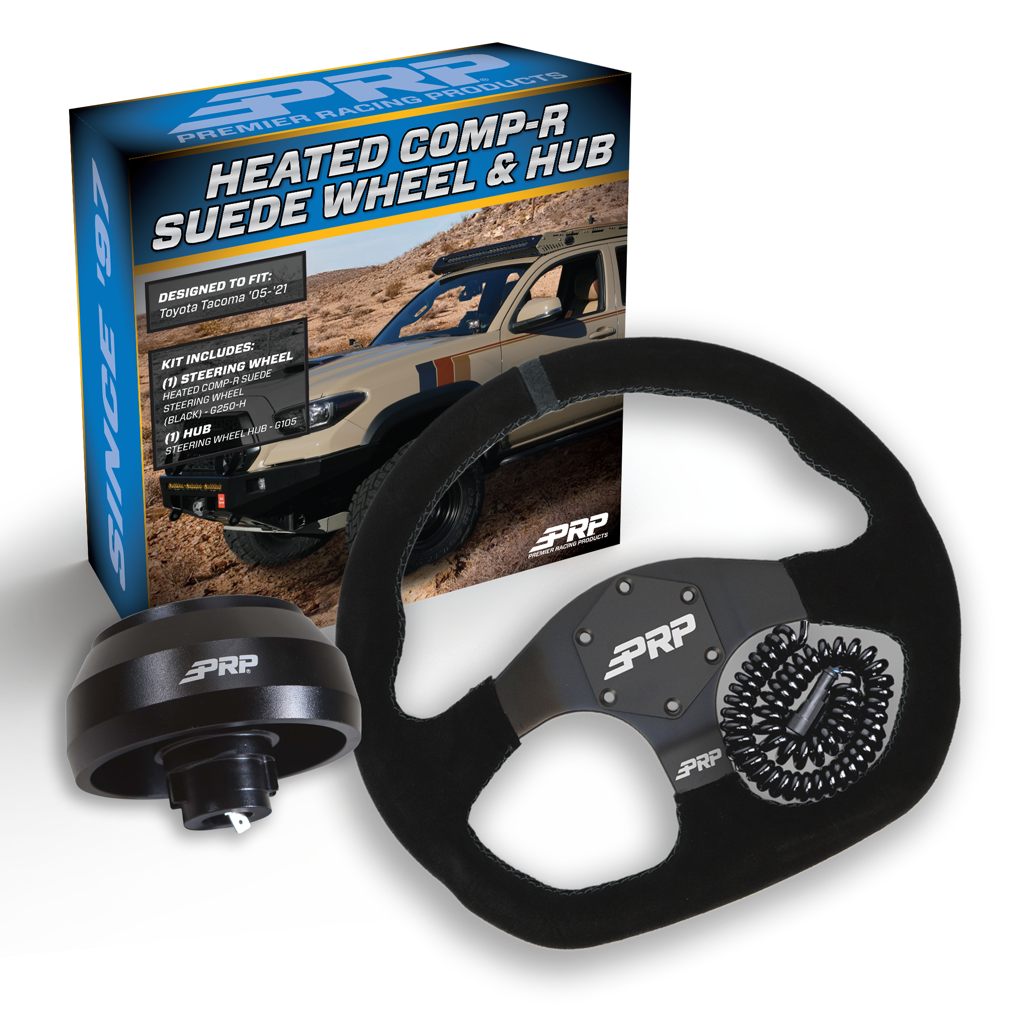 PRP Heated Suede D-Shape Steering Wheel Kit with Tacoma Hub