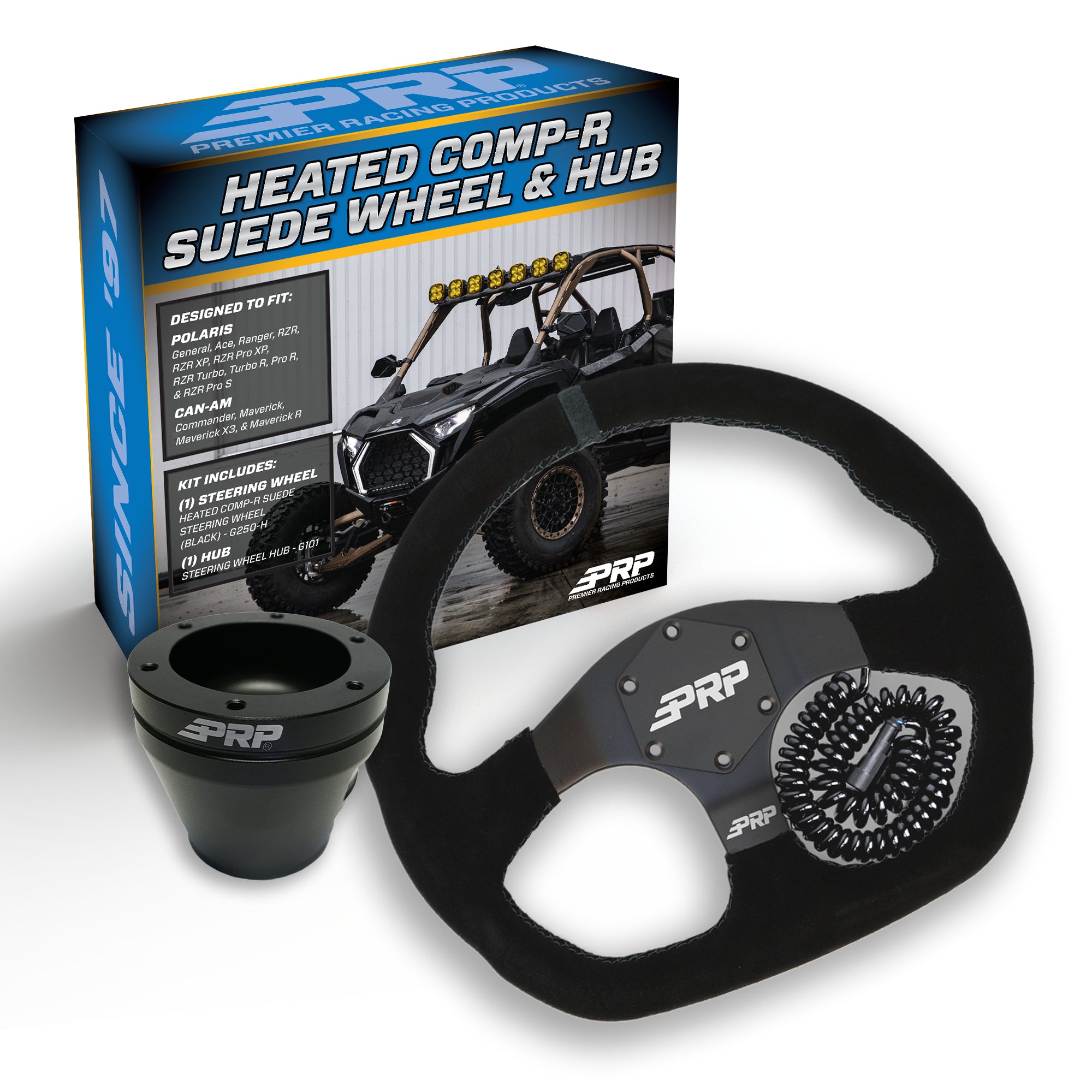 PRP Heated Suede D-Shape Steering Wheel Kit with UTV Hub