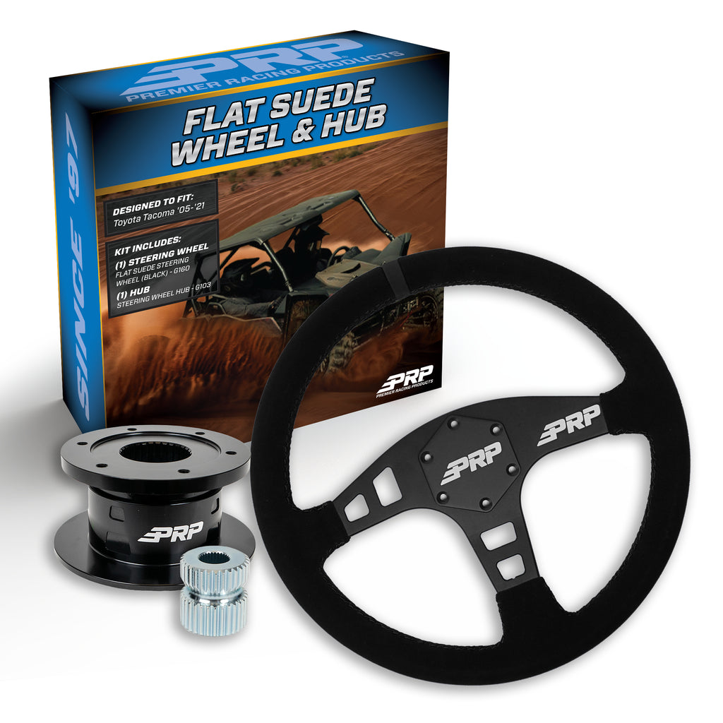PRP Flat Suede Steering Wheel Kit with Quick Release Hub for Yamaha YXZ, Viking, Wolverine, Talon