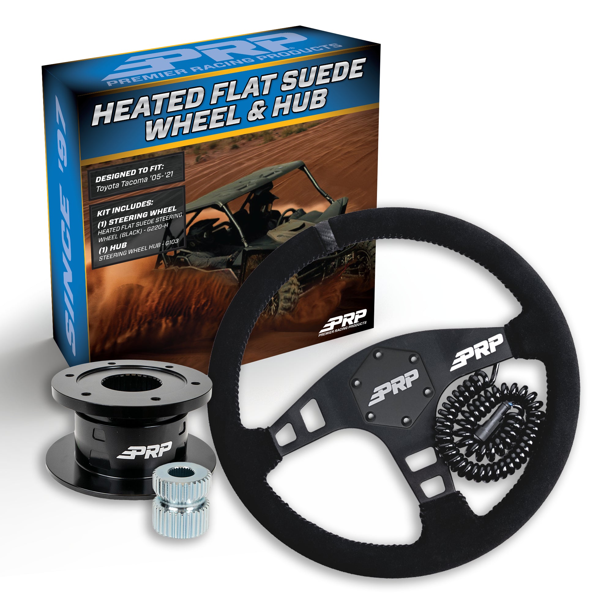 PRP Heated Flat Suede Steering Wheel Kit with Quick Release Hub for Yamaha YXZ, Viking, Wolverine, Talon