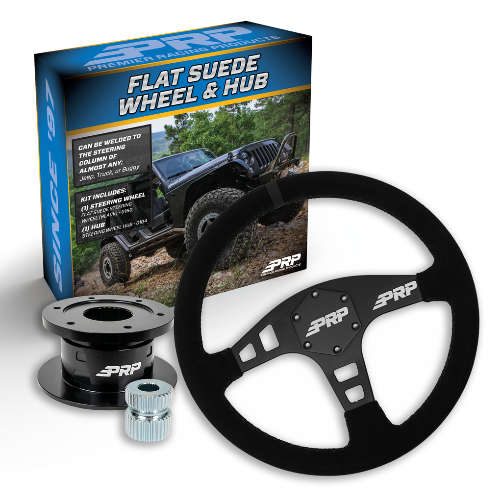 PRP Flat Suede Steering Wheel Kit with Quick Release Hub with Universal Weld on Adaptor