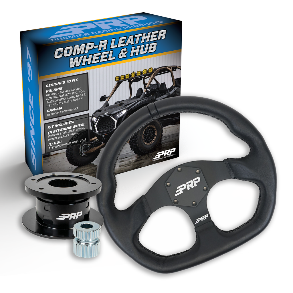 PRP Leather D-Shape Steering Wheel Kit with Quick Release Hub for Polaris RZR, Can Am X3, Arctic Cat Wildcat, EZ-GO, GEM, John Deere Gator