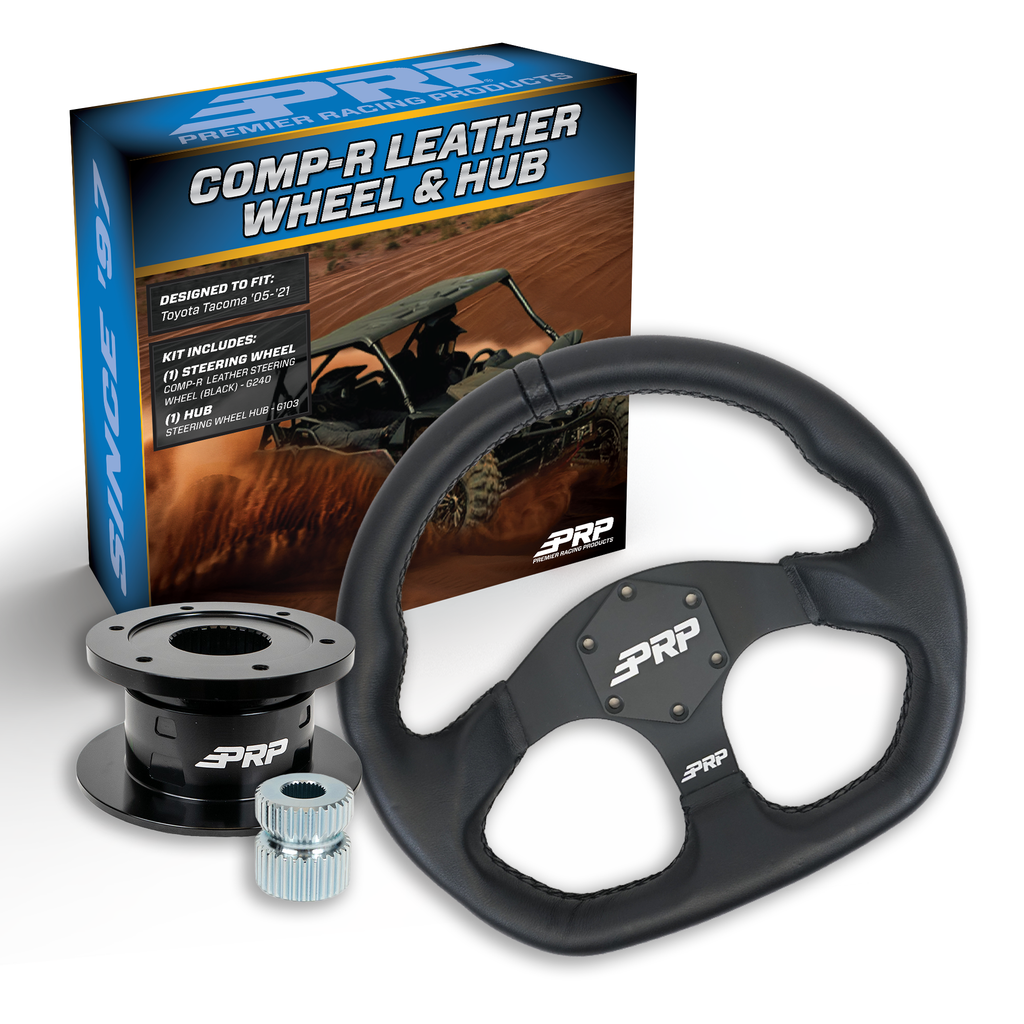 PRP Leather D-Shape Steering Wheel Kit with Quick Release Hub for Yamaha YXZ, Viking, Wolverine, Rhino