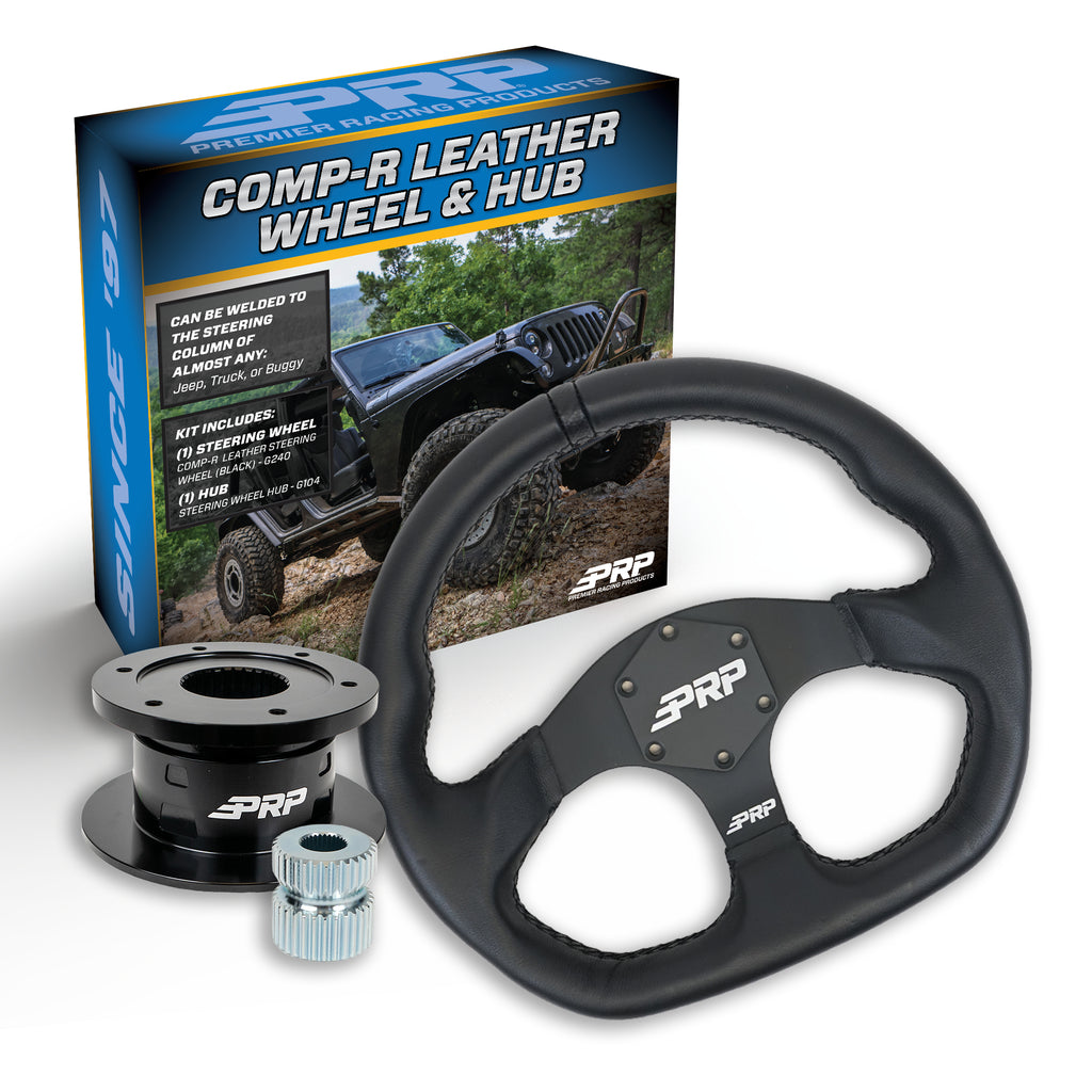 PRP Leather D-Shape Steering Wheel Kit with Quick Release Hub with Universal Weld on Adaptor