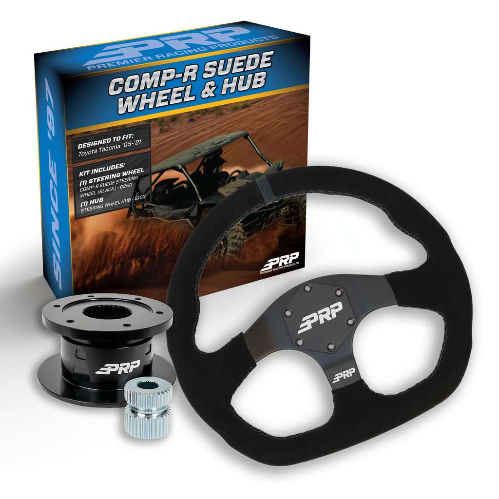 PRP Suede D-Shape Steering Wheel Kit with Quick Release Hub for Yamaha YXZ, Viking, Wolverine, Rhino