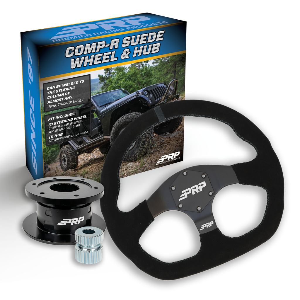 PRP Suede D-Shape Steering Wheel Kit with Quick Release Hub with Universal Weld on Adaptor