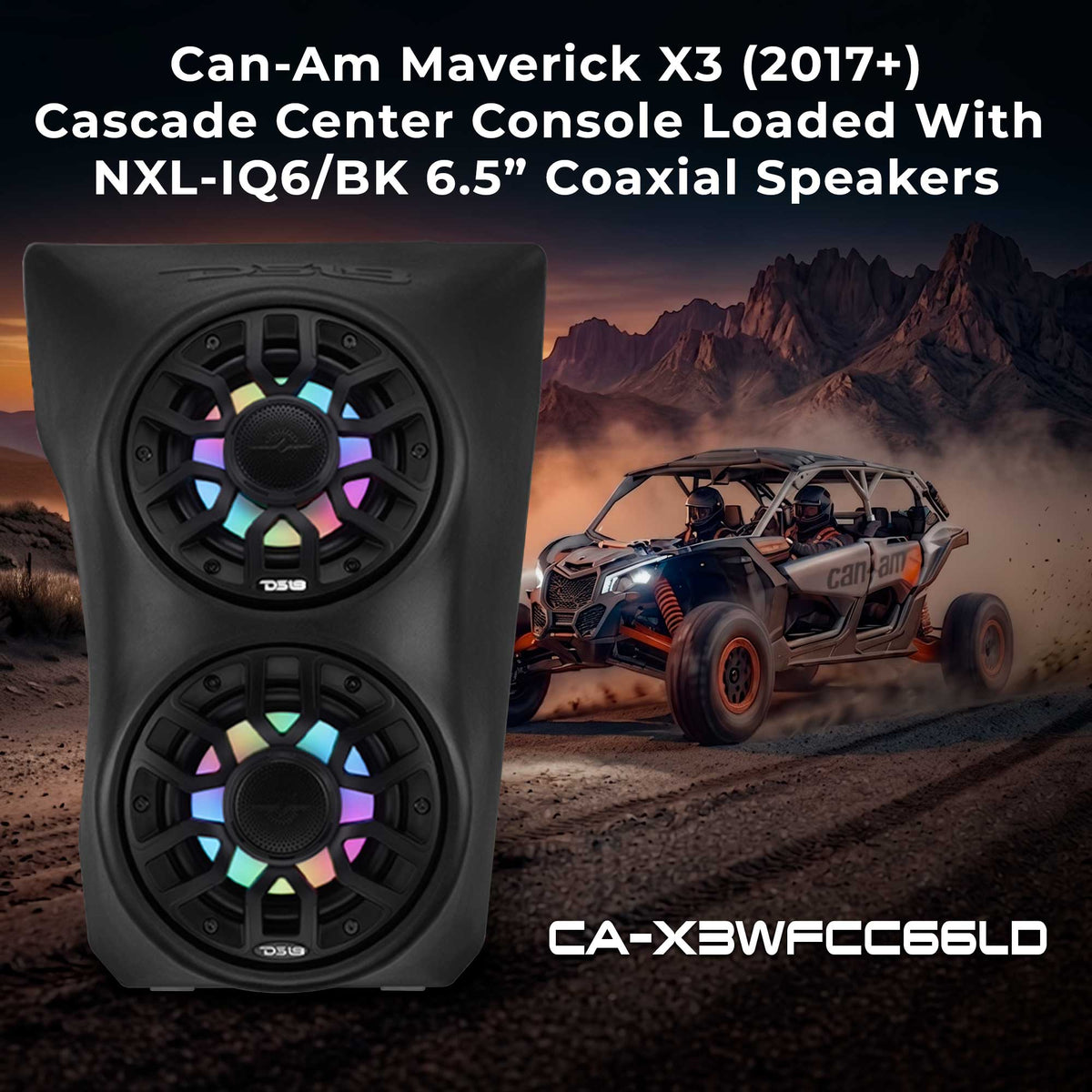 Can-Am Maverick X3 (2017-Up) Waterfall Center Console Speaker Pod Loaded with NXL-IQ 6.5" 2-Way Coaxial Marine Speakers and Digital LED Lights