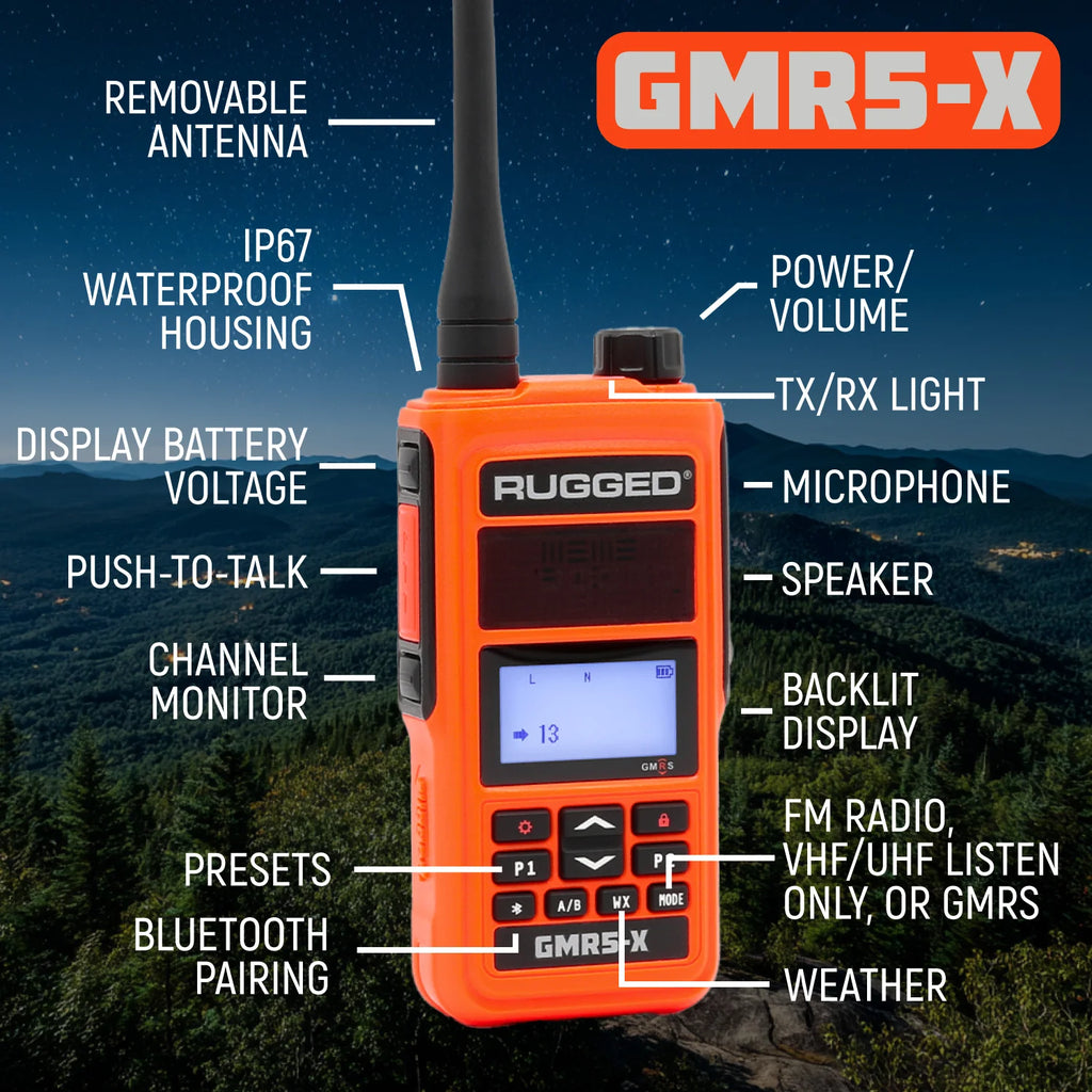 GMR5-X - 5W GMRS Handheld Radio - Waterproof with XL Battery - 2 Pack