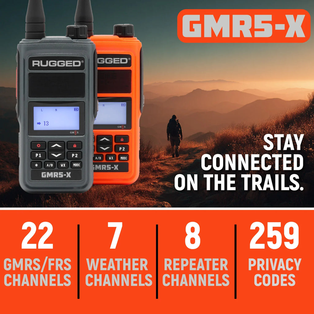 GMR5-X - 5W GMRS Handheld Radio - Waterproof with XL Battery - 2 Pack