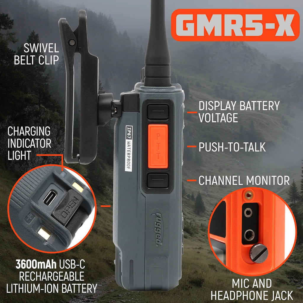GMR5-X - 5W GMRS Handheld Radio - Waterproof with XL Battery - 2 Pack