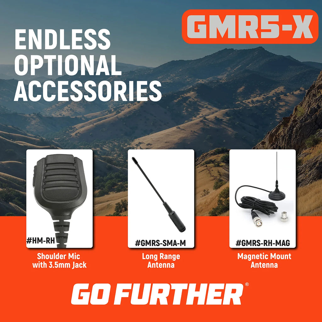GMR5-X - 5W GMRS Handheld Radio - Waterproof with XL Battery - 2 Pack