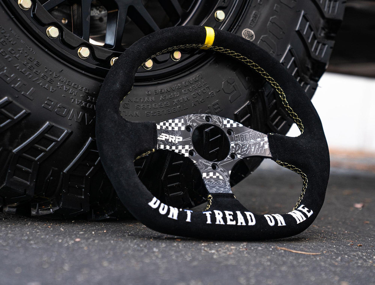 Don’t Tread on Me Comp-R Suede Steering Wheel (D-Shaped)