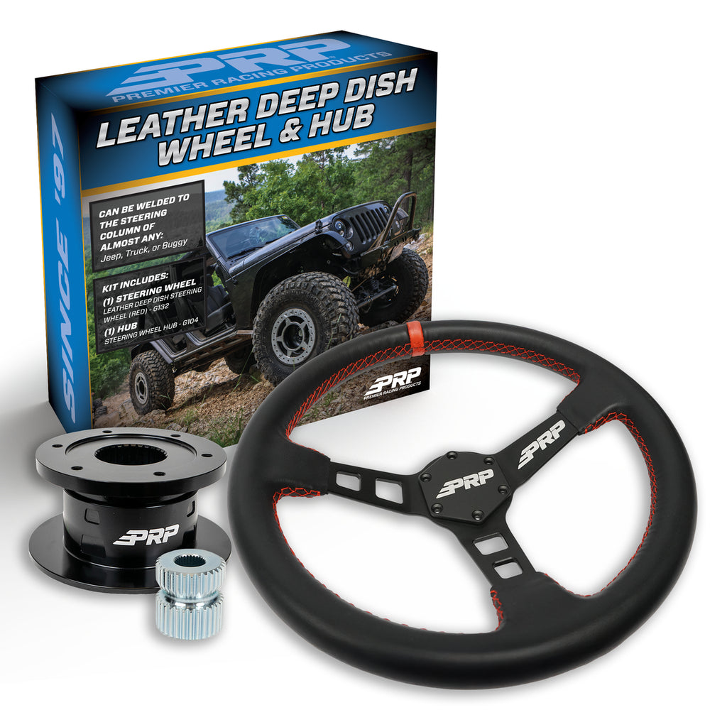PRP Deep Dish Leather Steering Wheel Kit with Quick Release Hub with Universal Weld on Adaptor