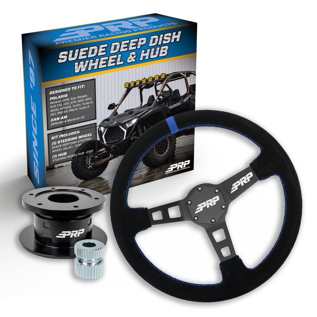 PRP Deep Dish Suede Steering Wheel Kit with Quick Release Hub for Polaris RZR, Can Am X3, Arctic Cat Wildcat, EZ-GO, GEM, John Deere Gator