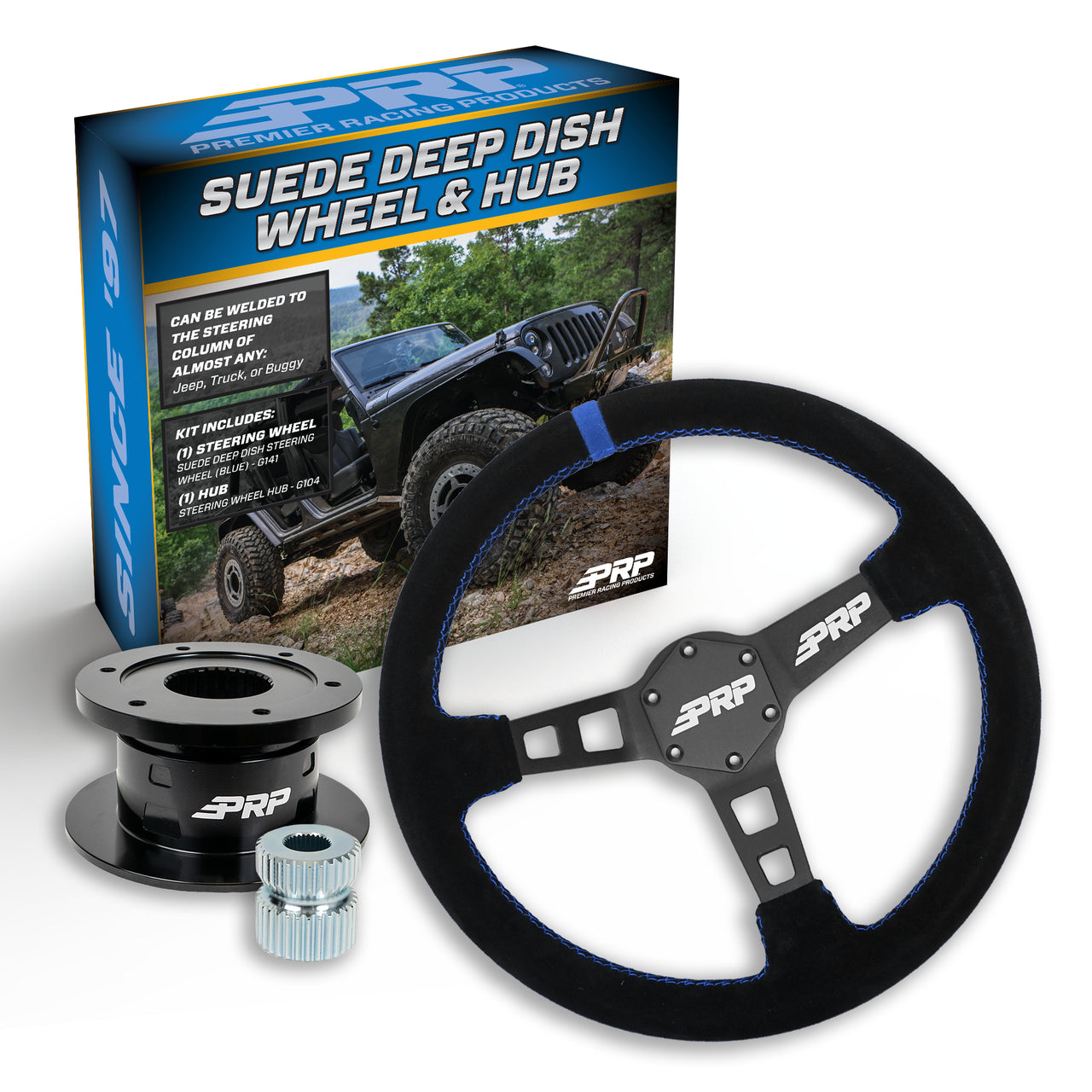 PRP Deep Dish Suede Steering Wheel Kit with Quick Release Hub with Universal Weld on Adaptor
