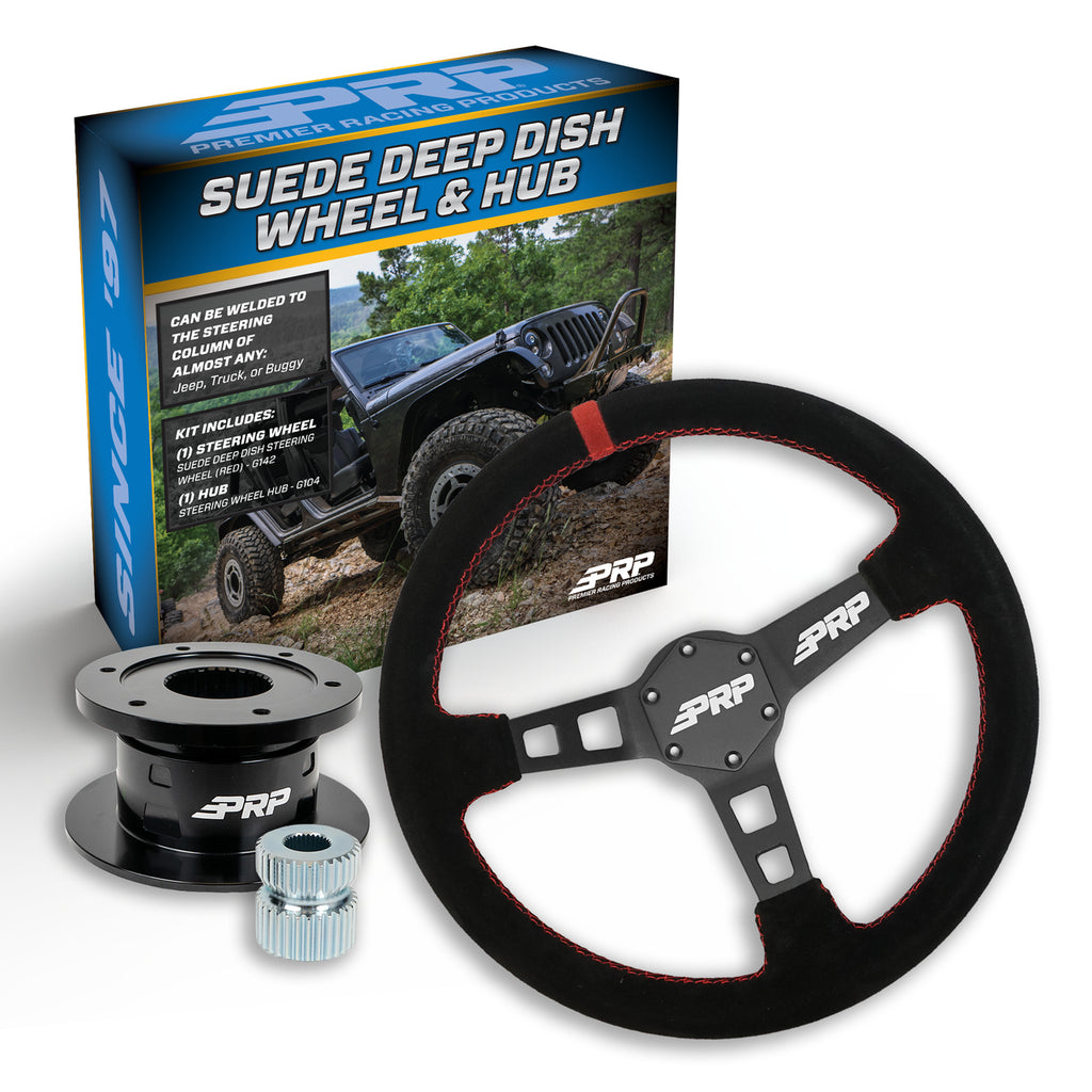 PRP Deep Dish Suede Steering Wheel Kit with Quick Release Hub with Universal Weld on Adaptor