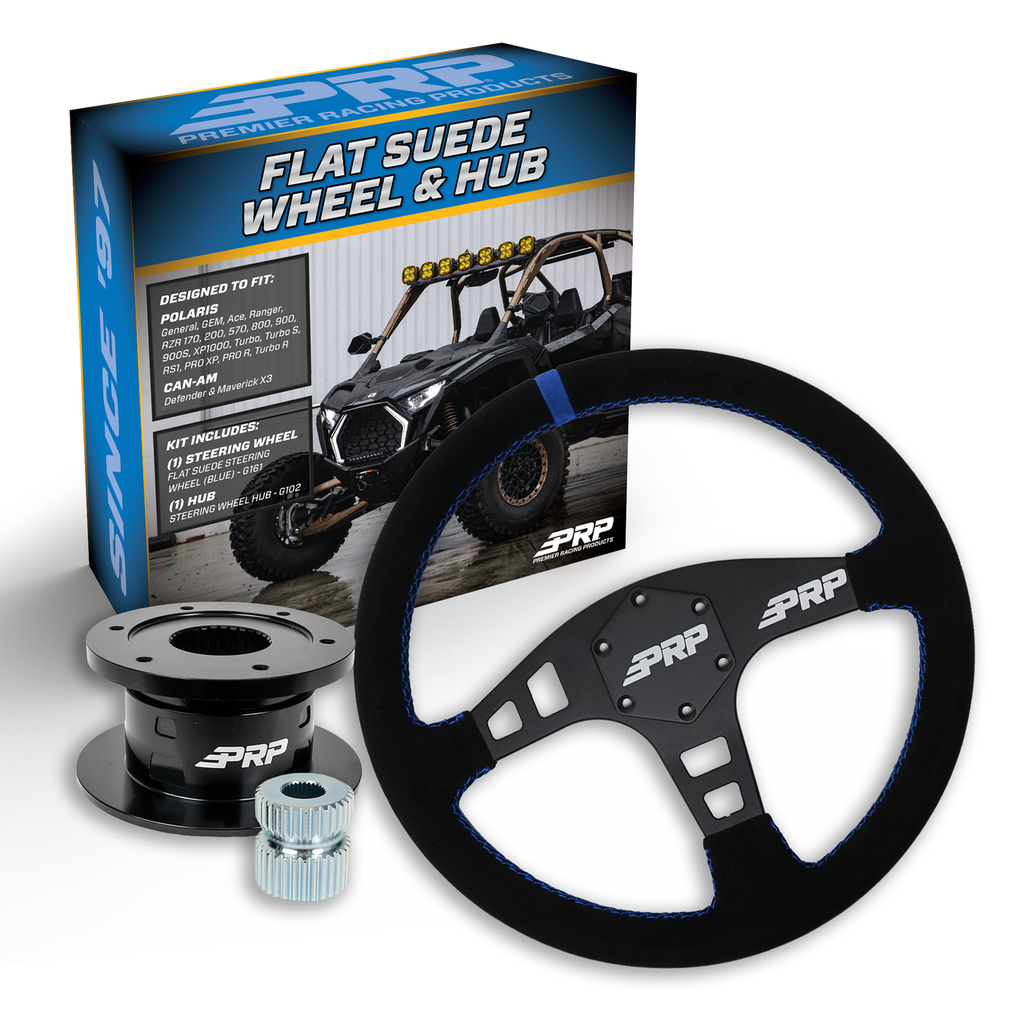 PRP Flat Suede Steering Wheel Kit with Quick Release Hub for Polaris RZR, Can Am X3, Arctic Cat Wildcat, EZ-GO, GEM, John Deere Gator