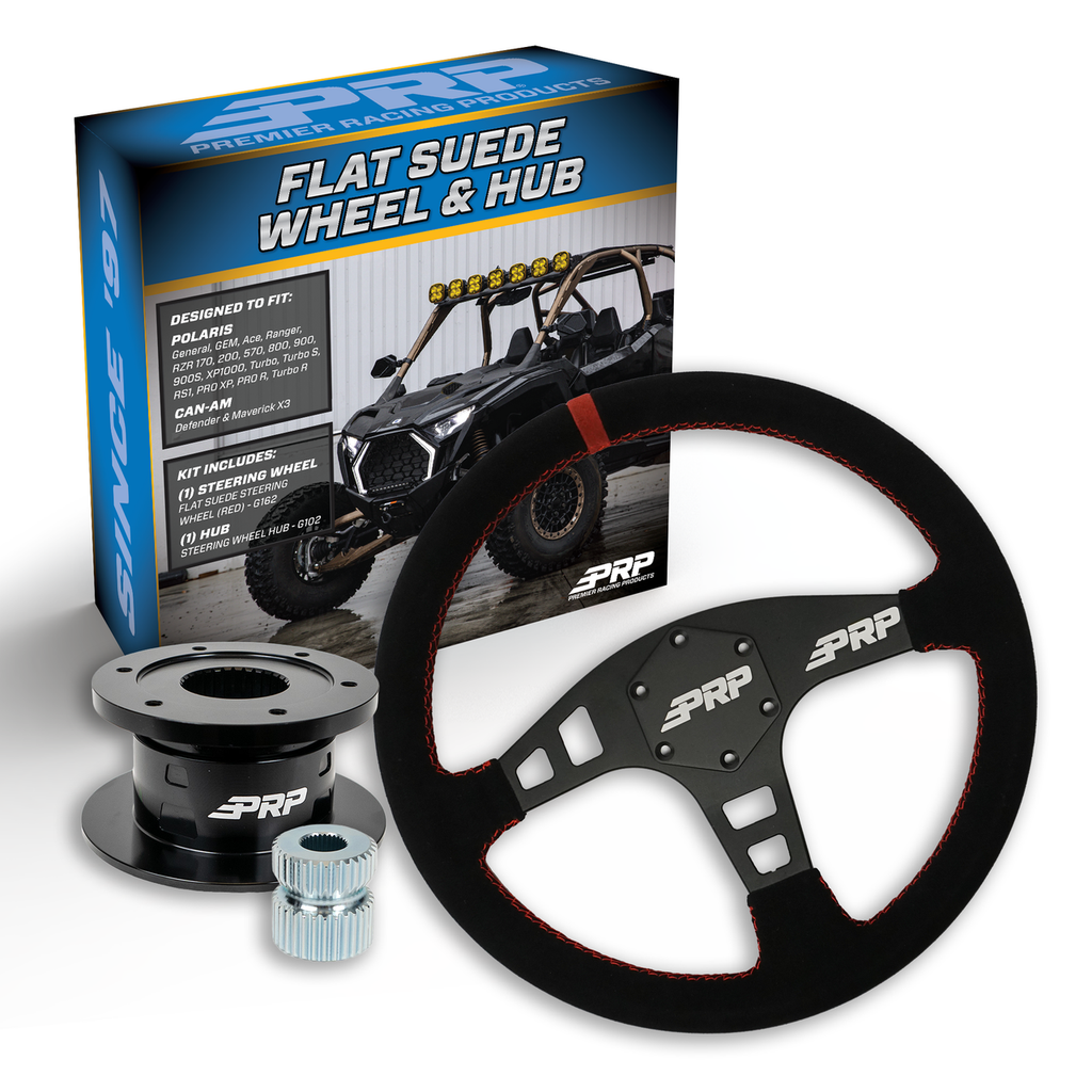 PRP Flat Suede Steering Wheel Kit with Quick Release Hub for Polaris RZR, Can Am X3, Arctic Cat Wildcat, EZ-GO, GEM, John Deere Gator