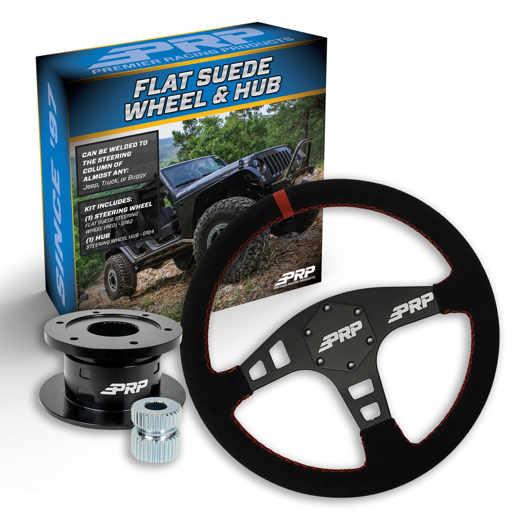 PRP Flat Suede Steering Wheel Kit with Quick Release Hub with Universal Weld on Adaptor