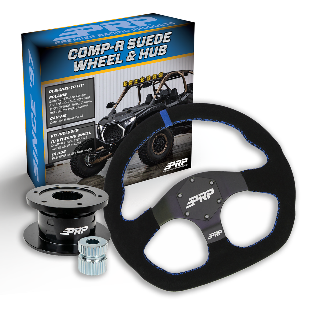 PRP Suede D-Shape Steering Wheel Kit with Quick Release Hub for Polaris RZR, Can Am X3, Arctic Cat Wildcat, EZ-GO, GEM, John Deere Gator