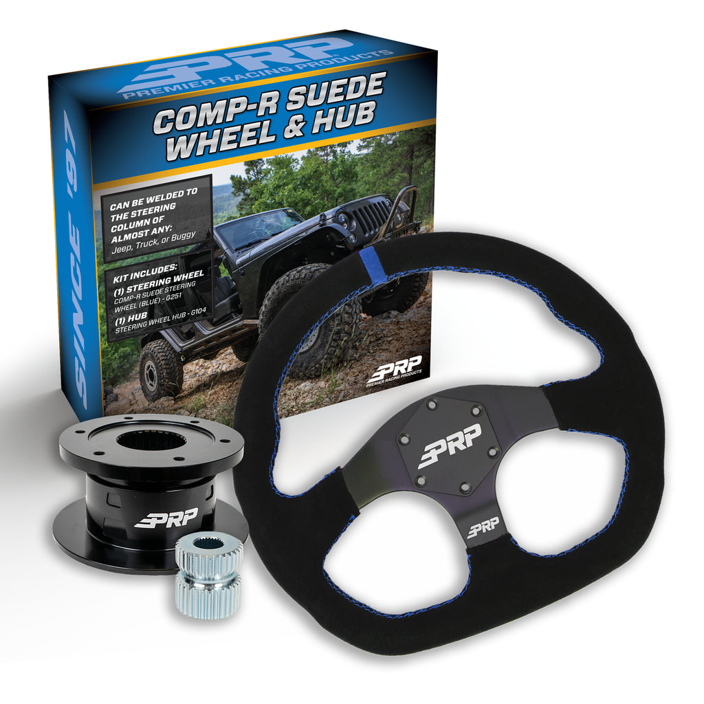 PRP Suede D-Shape Steering Wheel Kit with Quick Release Hub with Universal Weld on Adaptor