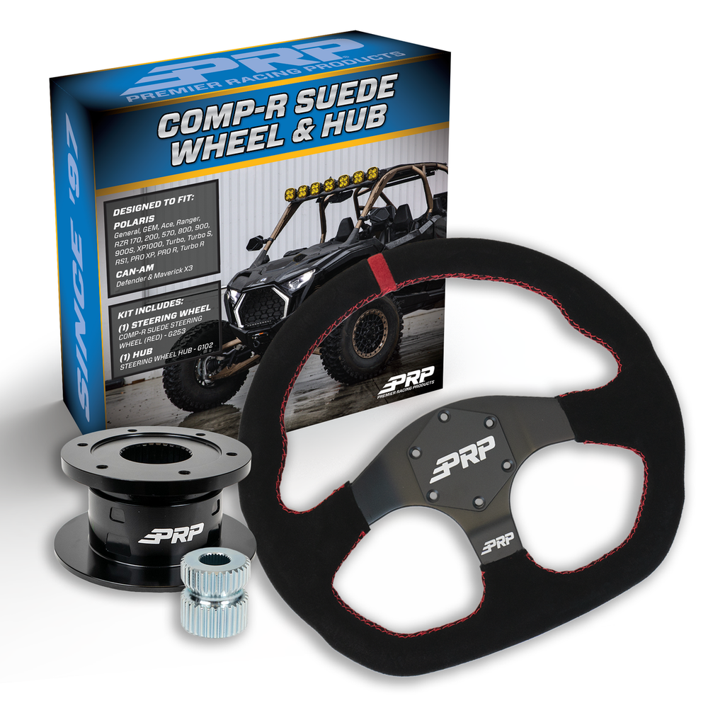 PRP Suede D-Shape Steering Wheel Kit with Quick Release Hub for Polaris RZR, Can Am X3, Arctic Cat Wildcat, EZ-GO, GEM, John Deere Gator