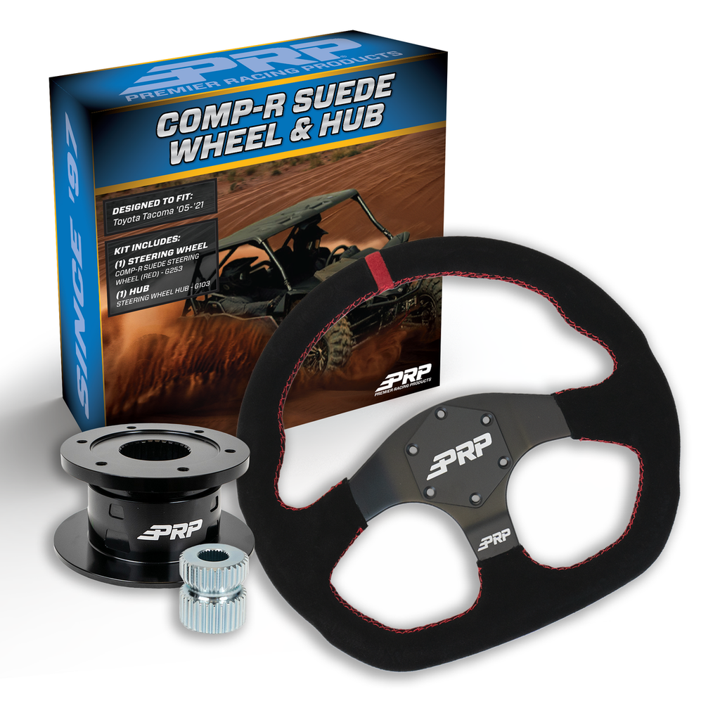 PRP Suede D-Shape Steering Wheel Kit with Quick Release Hub for Yamaha YXZ, Viking, Wolverine, Rhino