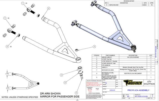 Polaris RZR Pro R/Turbo R 4130 Chromoly Front A Arms