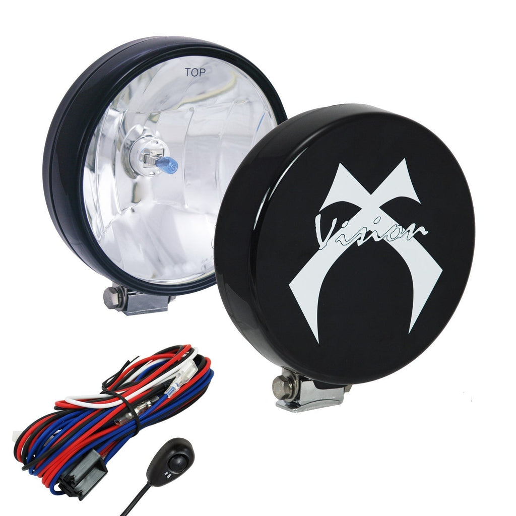 6" Round Black 100 Watt Halogen Off Road Lights with Covers and Harness